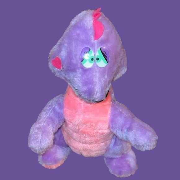 VINTAGE Dan Brechner Pink & Purple Baby Dinosaur Plush 11” - Picture 1 of 4